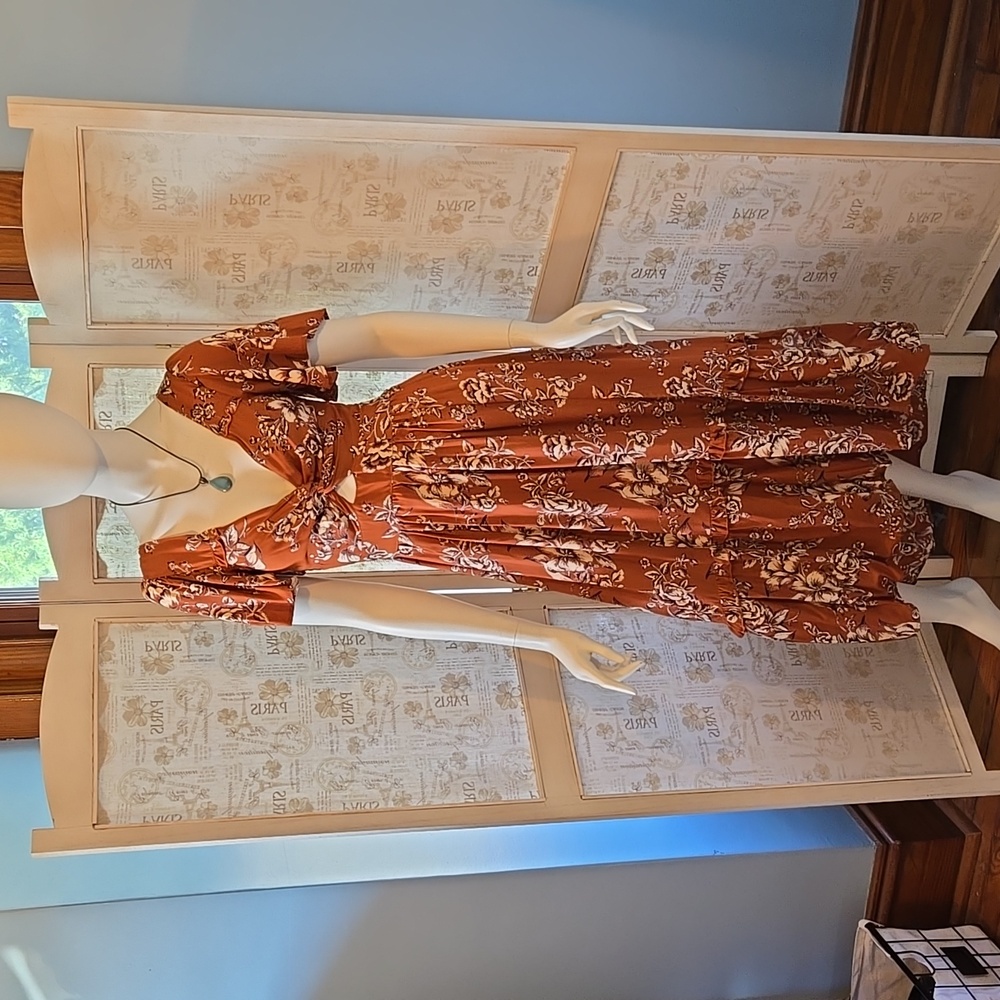 Floral Rust Dress Small - Picture 1 of 12